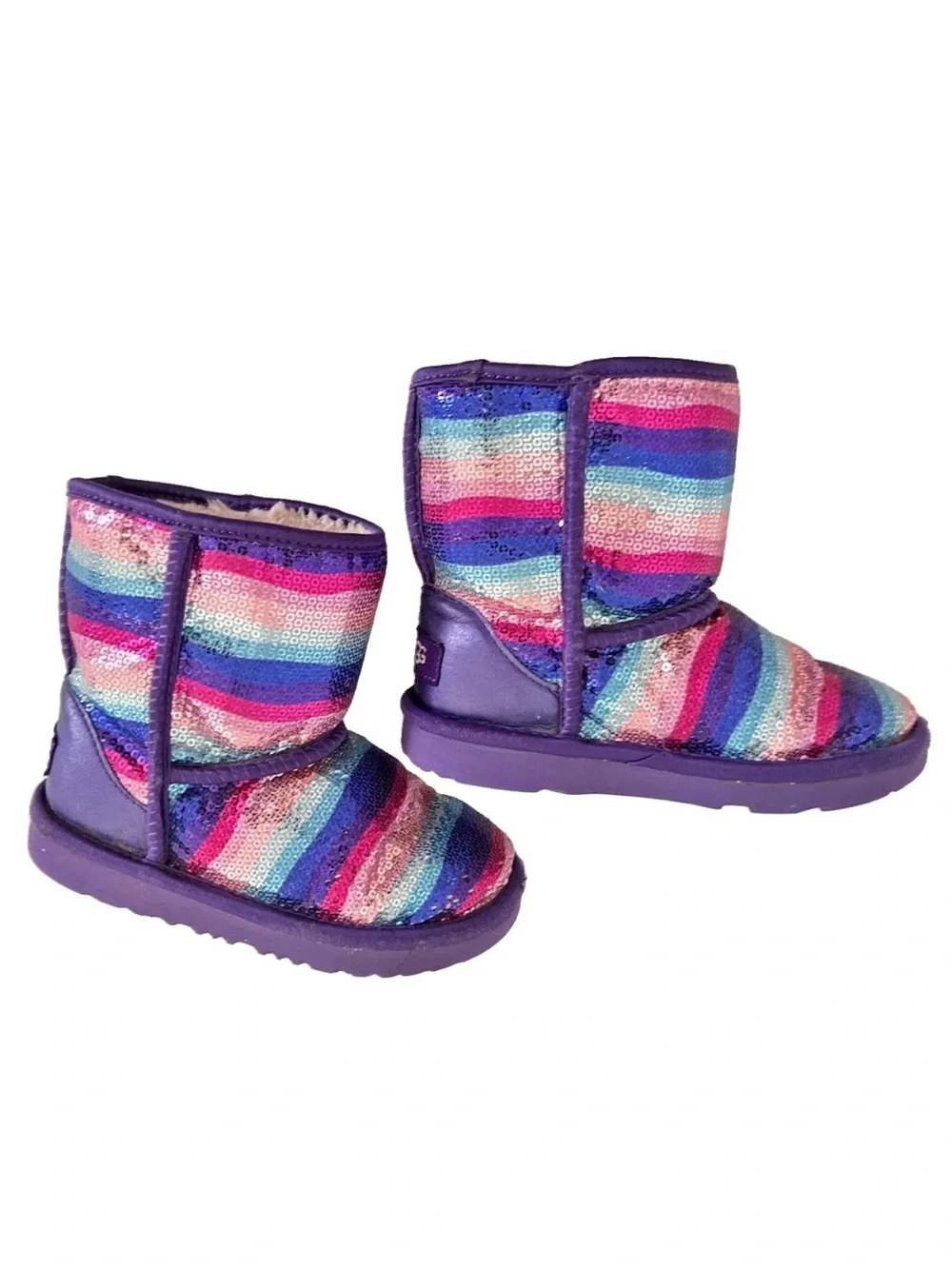 UGG | Classic Short II Girls Size 12 Purple Rainbow Sequins Slip On